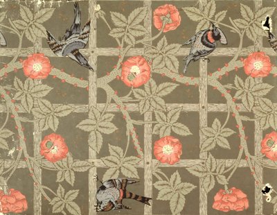 Trellis behangontwerp met een flesgroene achtergrond, 1864 door William Morris